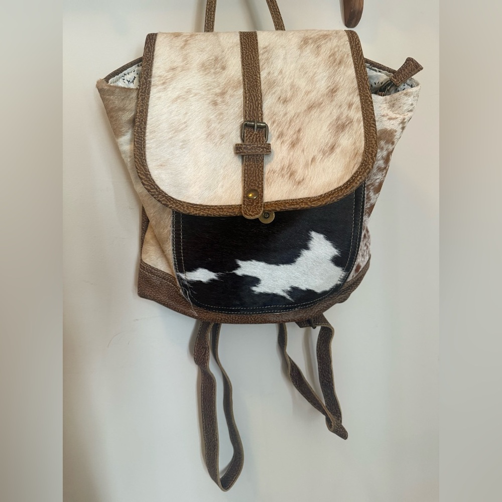 Myra Cowhide Accent Brown and White Women’s Backpack
